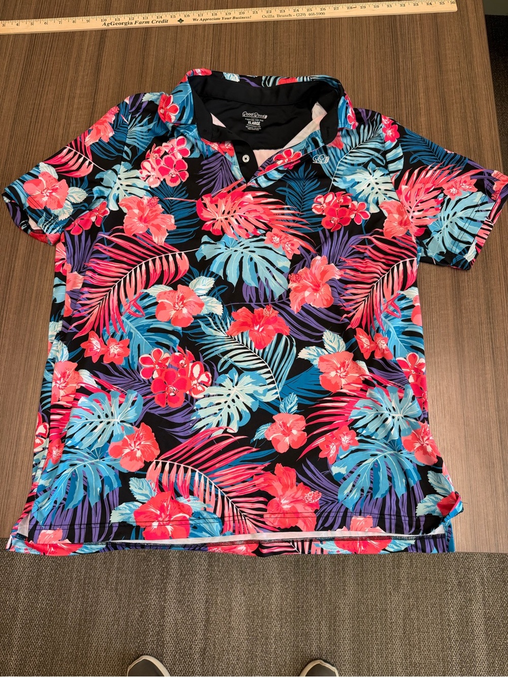 Ocean & Coast Floral Performance Polo - Black with Coral & Teal